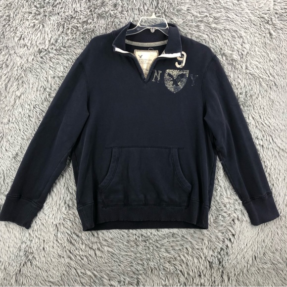 American Eagle Outfitters Pullover Mens Xl Half Zip Blue Kangaroo Pocket - Picture 1 of 9